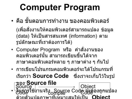 Computer Program คือ ขั้นตอนการทำงาน ของคอมพิวเตอร์