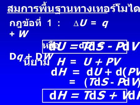 dU = TdS - PdV ... (1) dH = TdS + VdP ...(2)