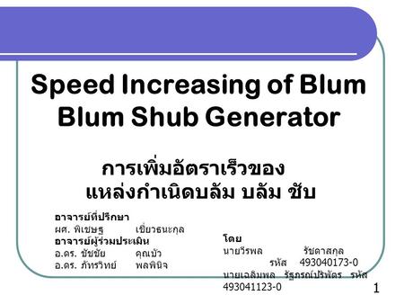Speed Increasing of Blum Blum Shub Generator
