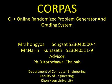 CORPAS C++ Online Randomized Problem Generator And Grading System Mr