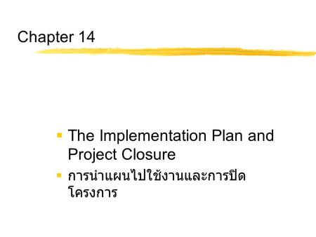 The Implementation Plan and Project Closure