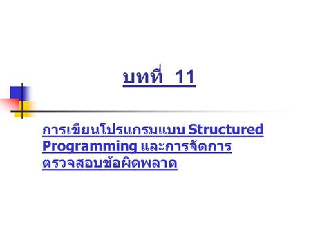 บทที่ 11 การเขียนโปรแกรมแบบ Structured Programming และการจัดการตรวจสอบข้อผิดพลาด.