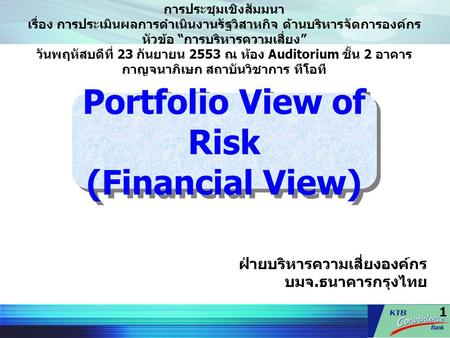 Portfolio View of Risk (Financial View)