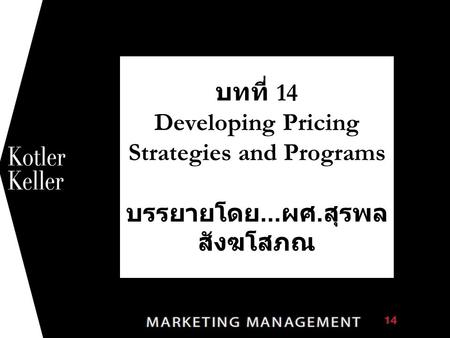 1 บทที่ 14 Developing Pricing Strategies and Programs บรรยายโดย...ผศ.สุรพล สังฆโสภณ.