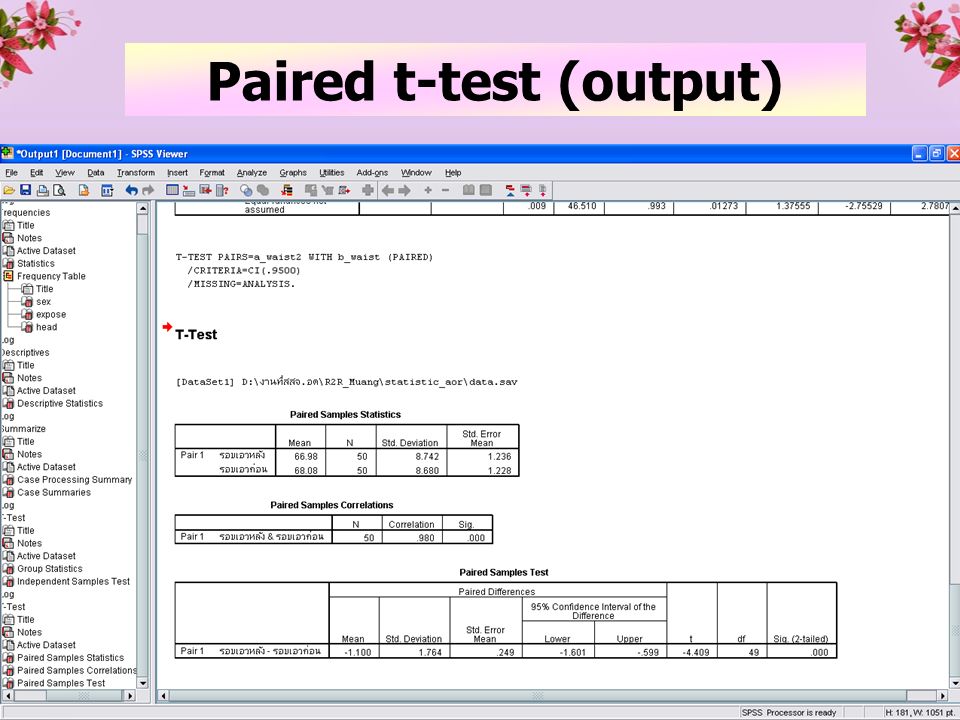 Paired t-test (output)