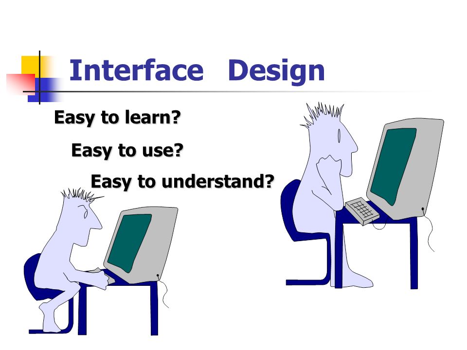 Interface Design Easy to learn Easy to use Easy to understand