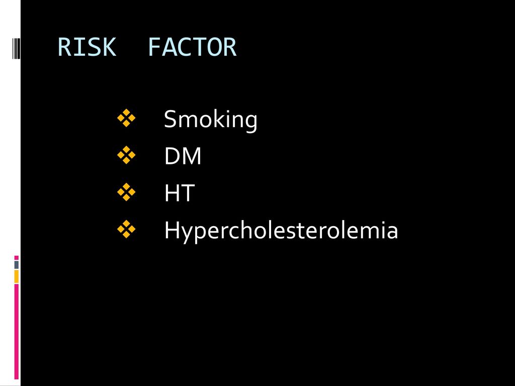 RISK FACTOR Smoking DM HT Hypercholesterolemia