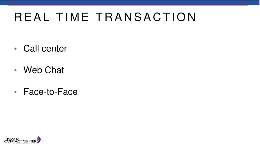 Real time transaction Call center Web Chat Face-to-Face
