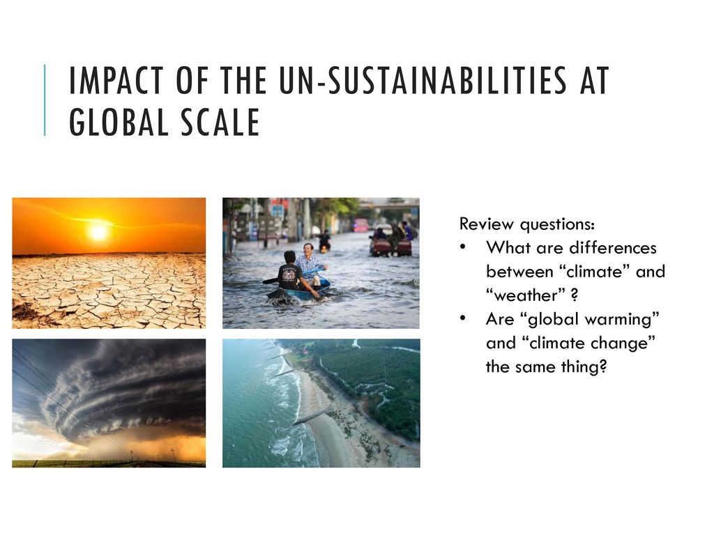 Impact of the un-sustainabilities at Global Scale