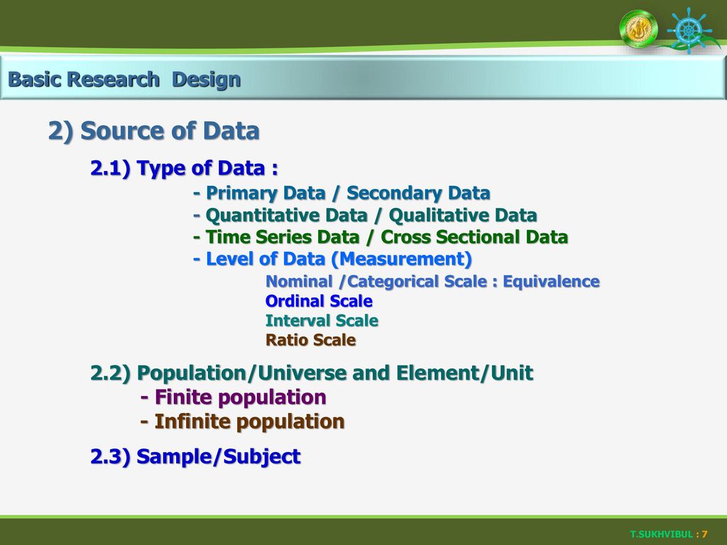 2) Source of Data Basic Research Design 2.1) Type of Data :