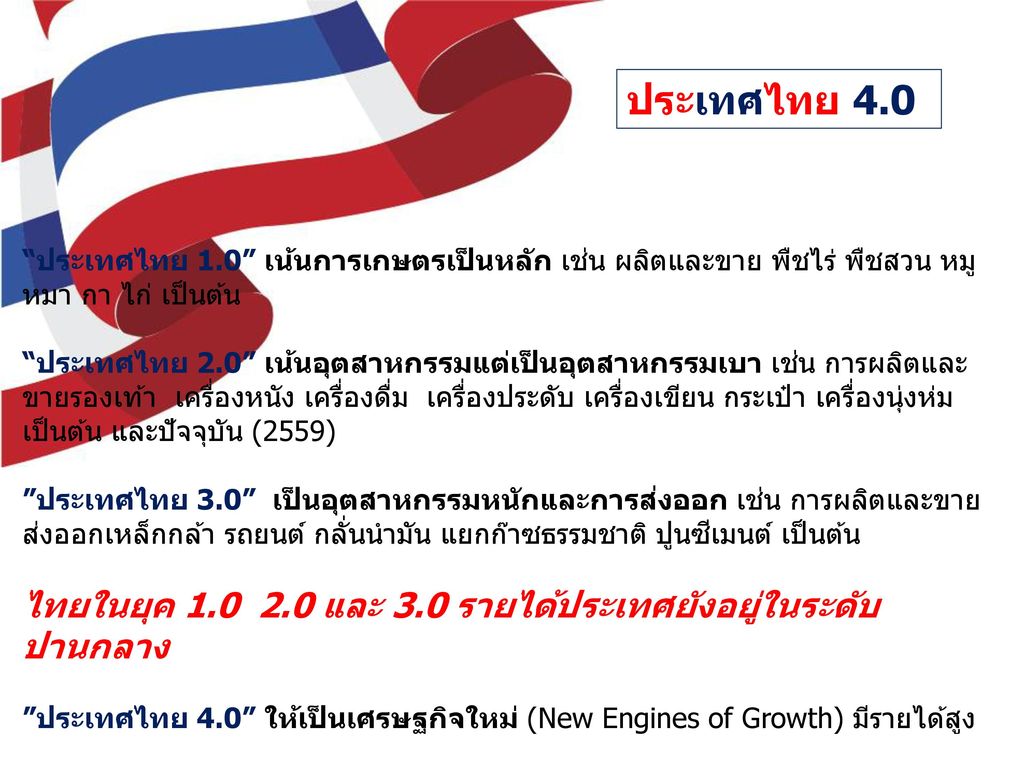 ประเทศไทย 4.0 ไทยในยุค และ 3.0 รายได้ประเทศยังอยู่ในระดับ