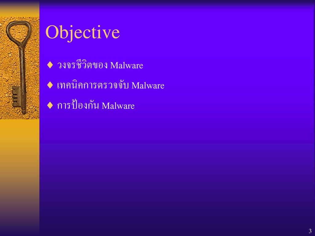 Objective วงจรชีวิตของ Malware เทคนิคการตรวจจับ Malware