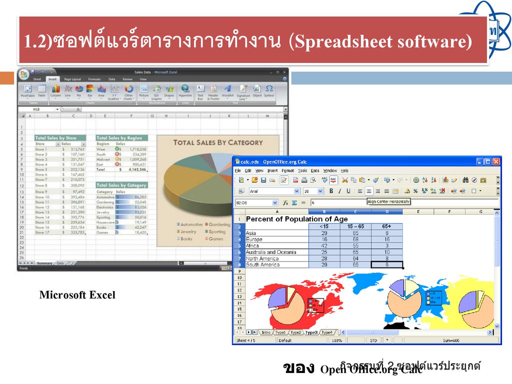 1.2)ซอฟต์แวร์ตารางการทำงาน (Spreadsheet software)