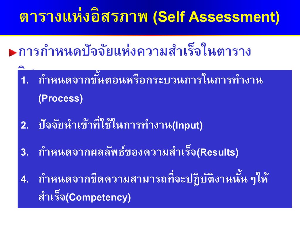 ตารางแห่งอิสรภาพ (Self Assessment)