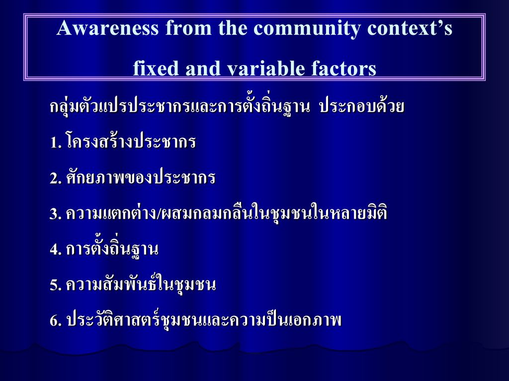 Awareness from the community context’s fixed and variable factors