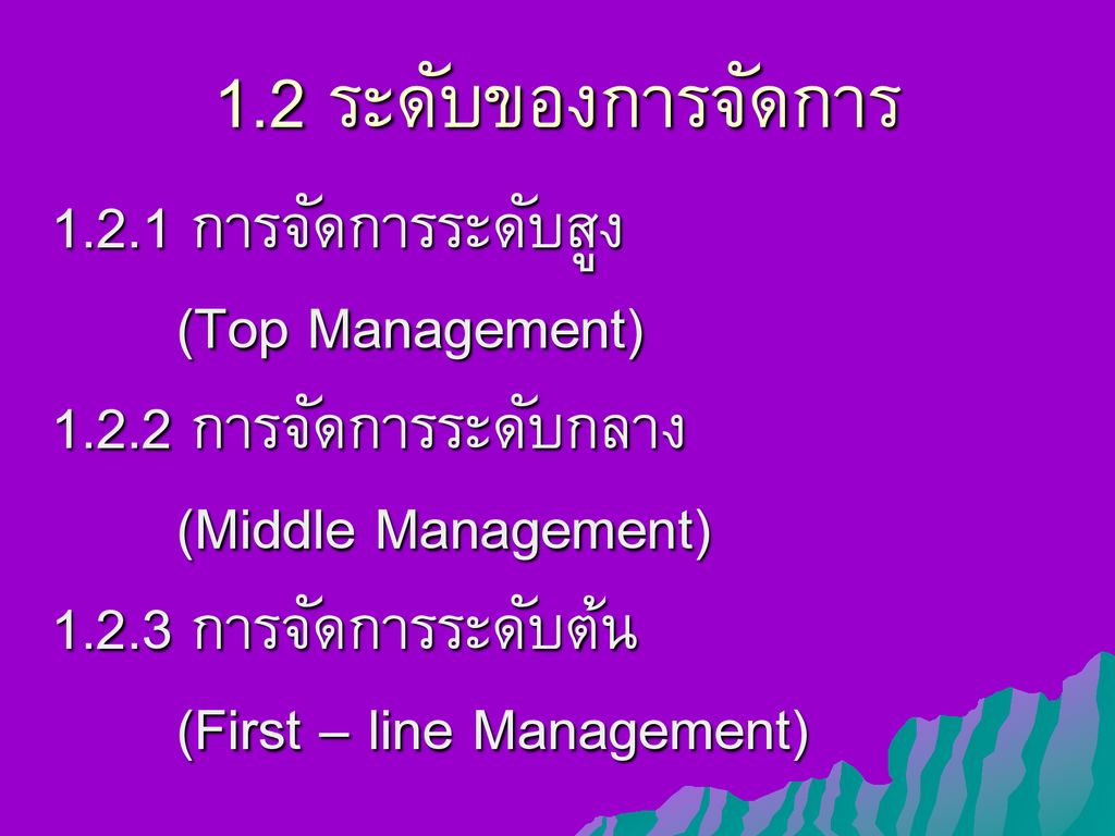 1.2 ระดับของการจัดการ การจัดการระดับสูง (Top Management)