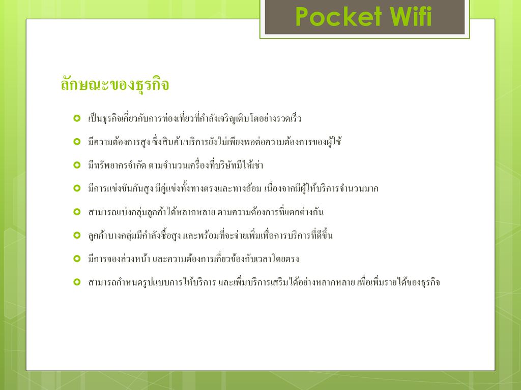 Pocket Wifi ลักษณะของธุรกิจ
