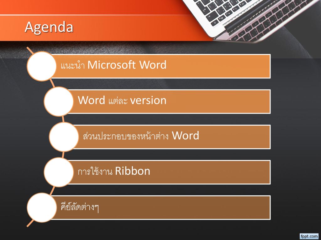 Agenda แนะนำ Microsoft Word Word แต่ละ version