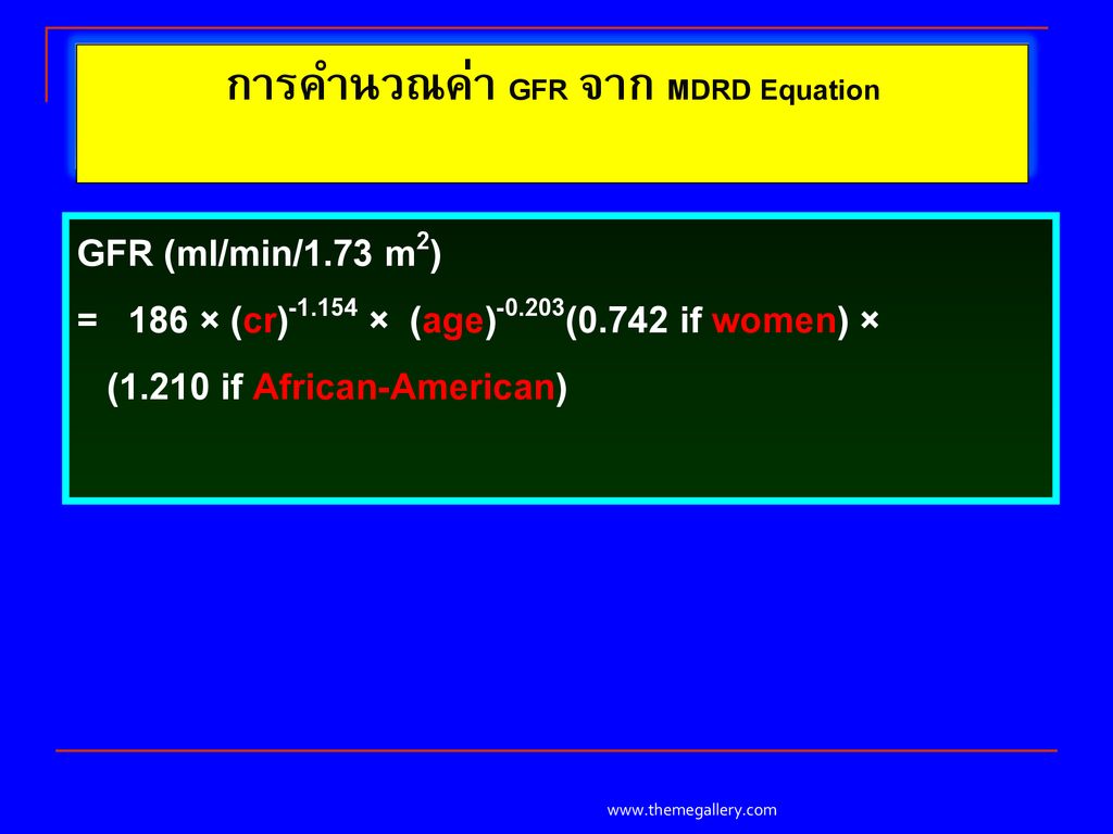 การคำนวณค่า GFR จาก MDRD Equation