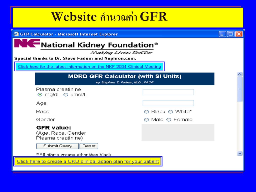 Website คำนวณค่า GFR