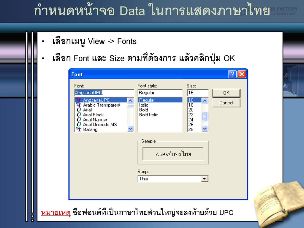 กำหนดหน้าจอ Data ในการแสดงภาษาไทย