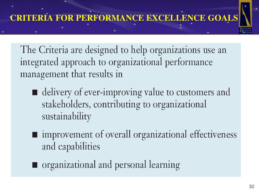 CRITERIA FOR PERFORMANCE EXCELLENCE GOALS