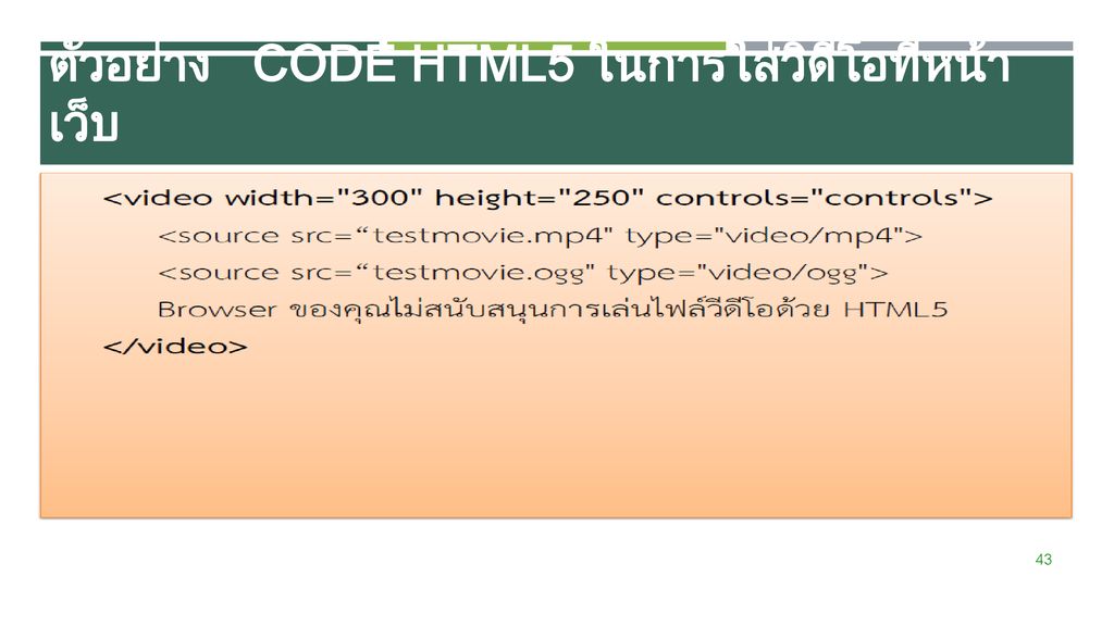 ตัวอย่าง Code HTML5 ในการใส่วิดีโอที่หน้าเว็บ