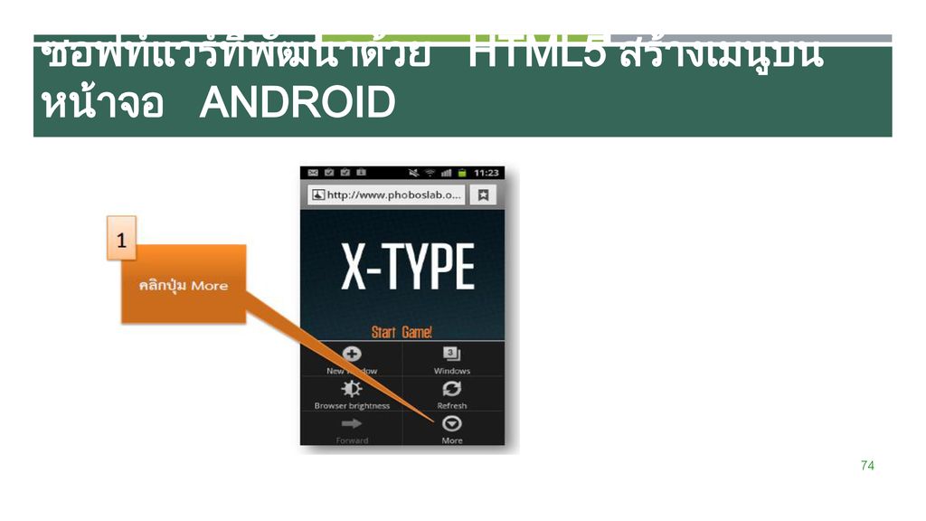 ซอฟท์แวร์ที่พัฒนาด้วย HTML5 สร้างเมนูบนหน้าจอ android