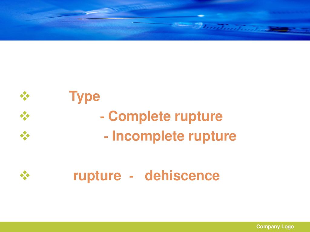 Type - Complete rupture - Incomplete rupture rupture - dehiscence