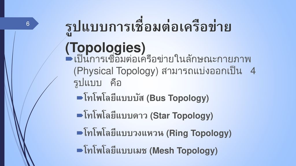 รูปแบบการเชื่อมต่อเครือข่าย (Topologies)
