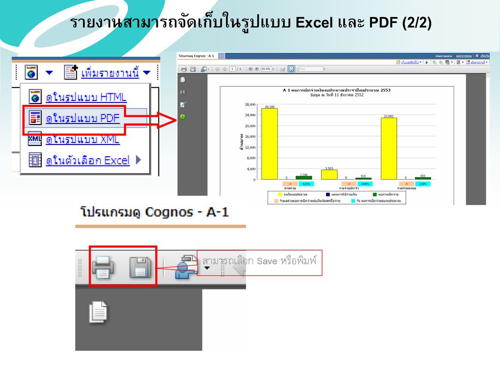 รายงานสามารถจัดเก็บในรูปแบบ Excel และ PDF (2/2)