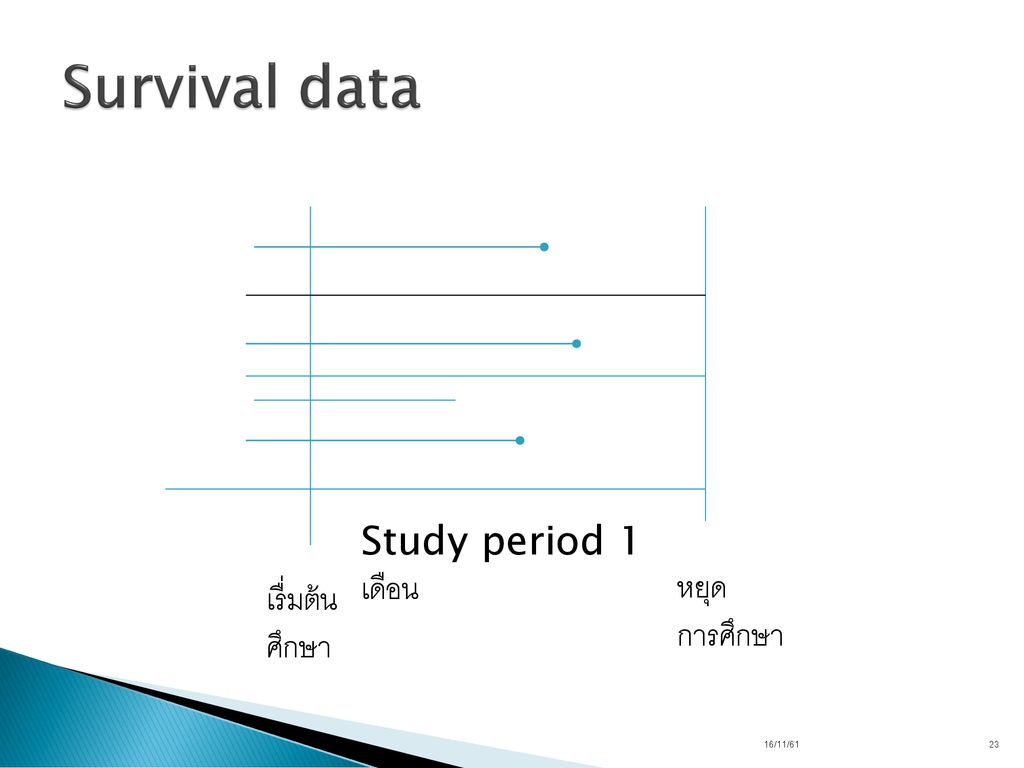 Survival data Study period 1 เดือน หยุดการศึกษา เรื่มต้นศึกษา 16/11/61