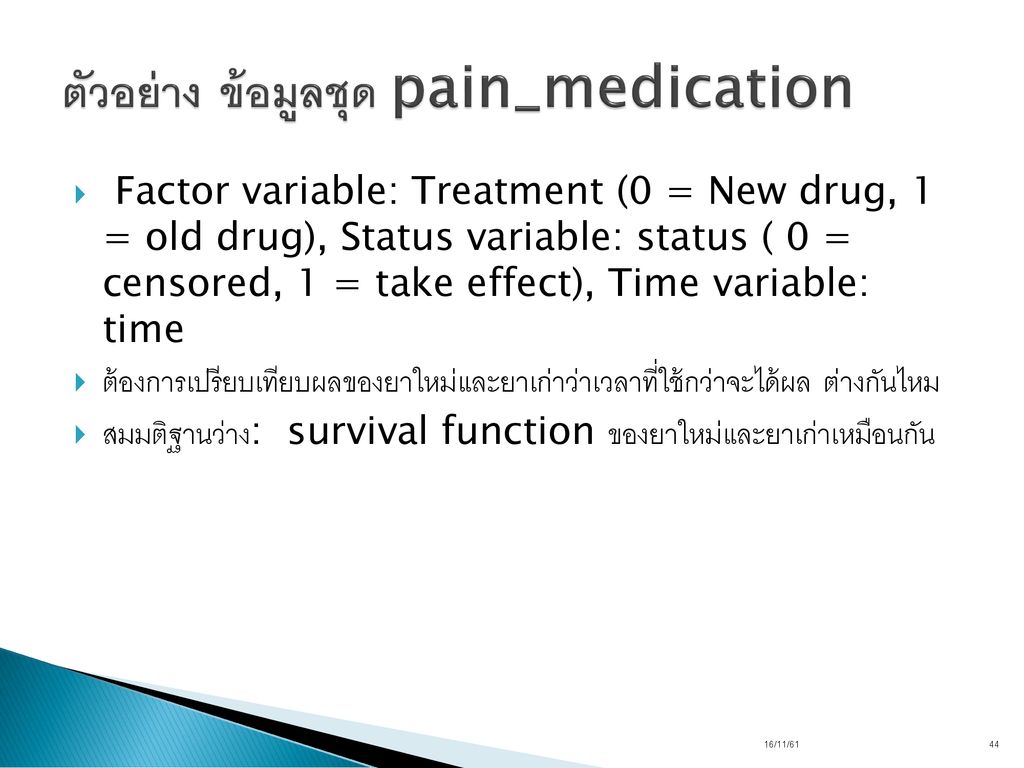 ตัวอย่าง ข้อมูลชุด pain_medication
