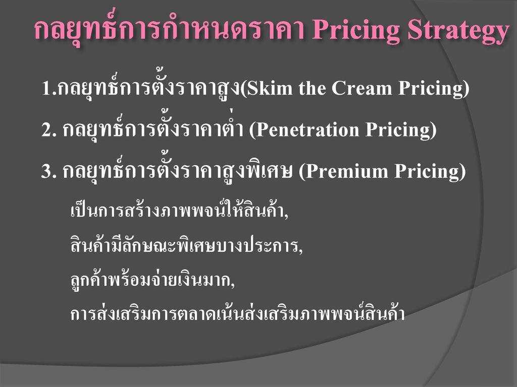 กลยุทธ์การกำหนดราคา Pricing Strategy