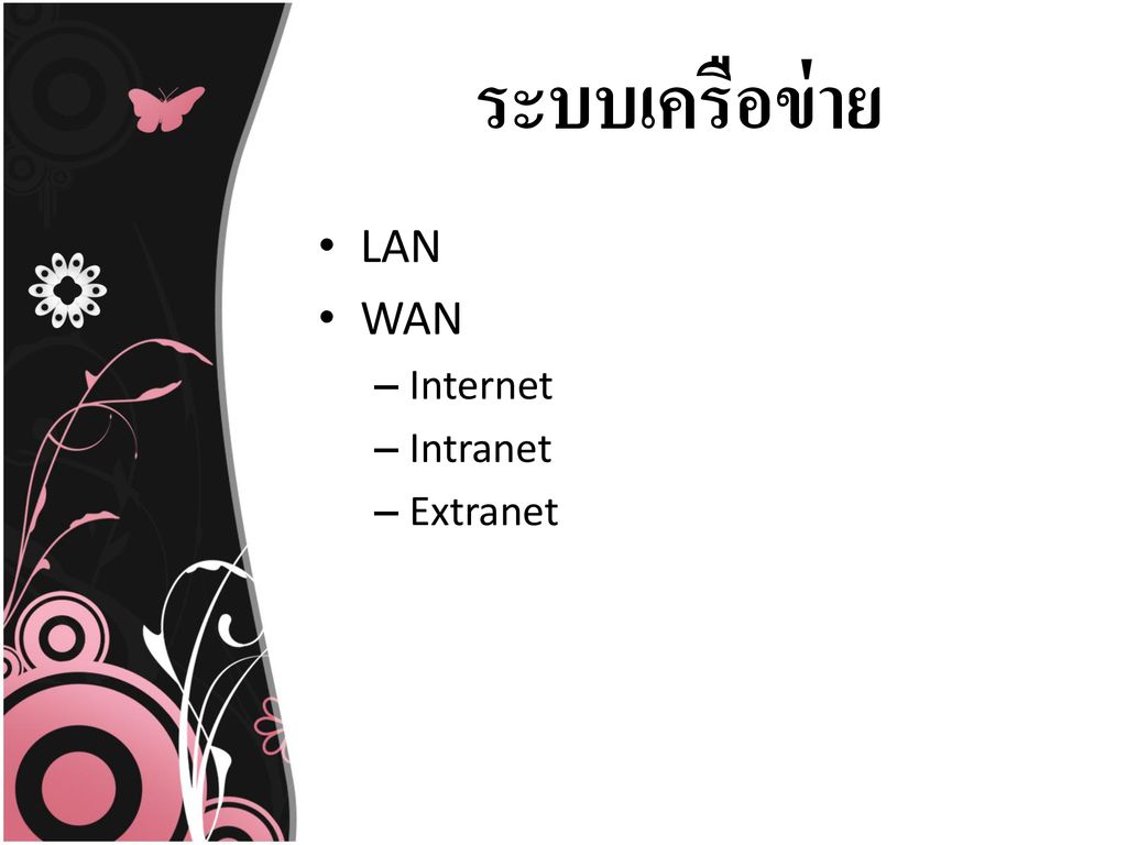 ระบบเครือข่าย LAN WAN Internet Intranet Extranet