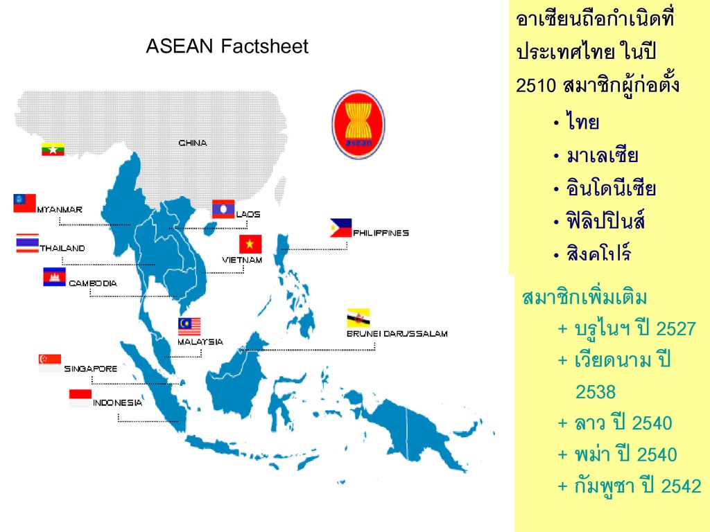 อาเซียนถือกำเนิดที่ประเทศไทย ในปี 2510 สมาชิกผู้ก่อตั้ง