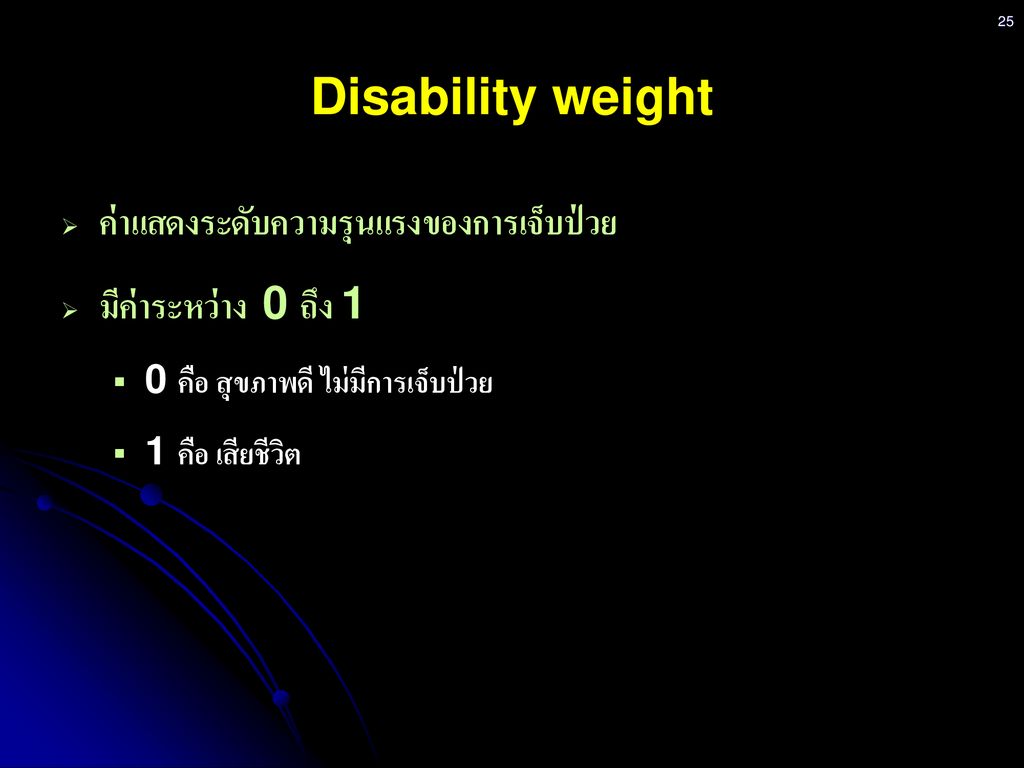 Disability weight ค่าแสดงระดับความรุนแรงของการเจ็บป่วย