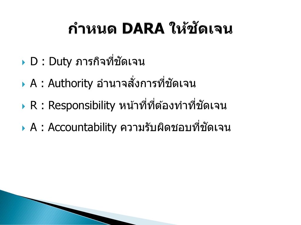 กำหนด DARA ให้ชัดเจน D : Duty ภารกิจที่ชัดเจน