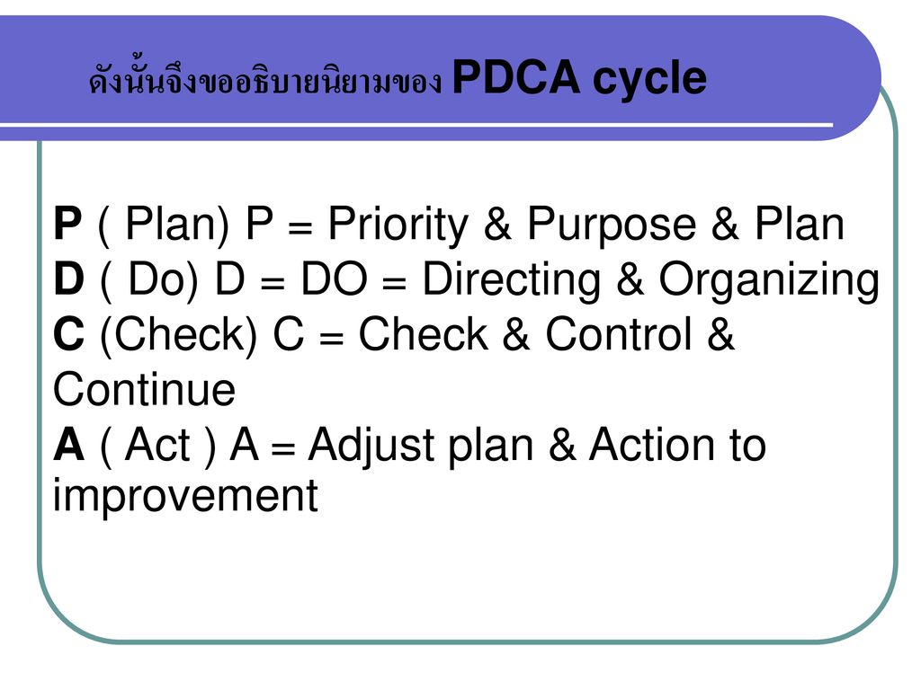 ดังนั้นจึงขออธิบายนิยามของ PDCA cycle