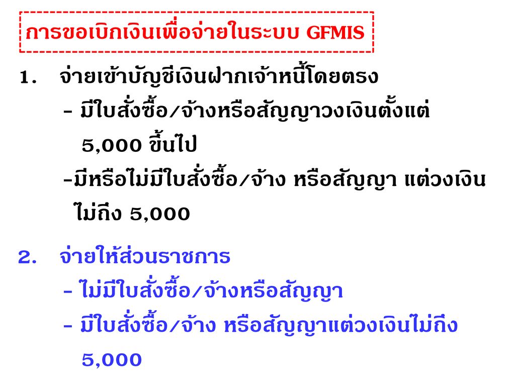 การขอเบิกเงินเพื่อจ่ายในระบบ GFMIS