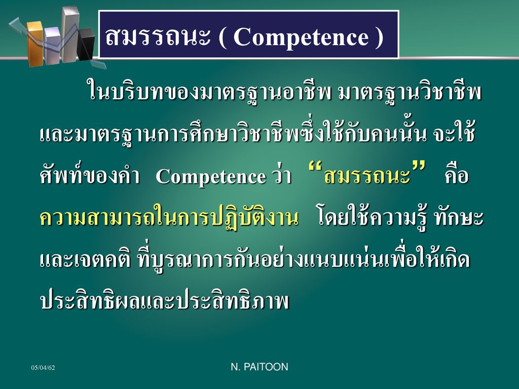 สมรรถนะ ( Competence ) ในบริบทของมาตรฐานอาชีพ มาตรฐานวิชาชีพ