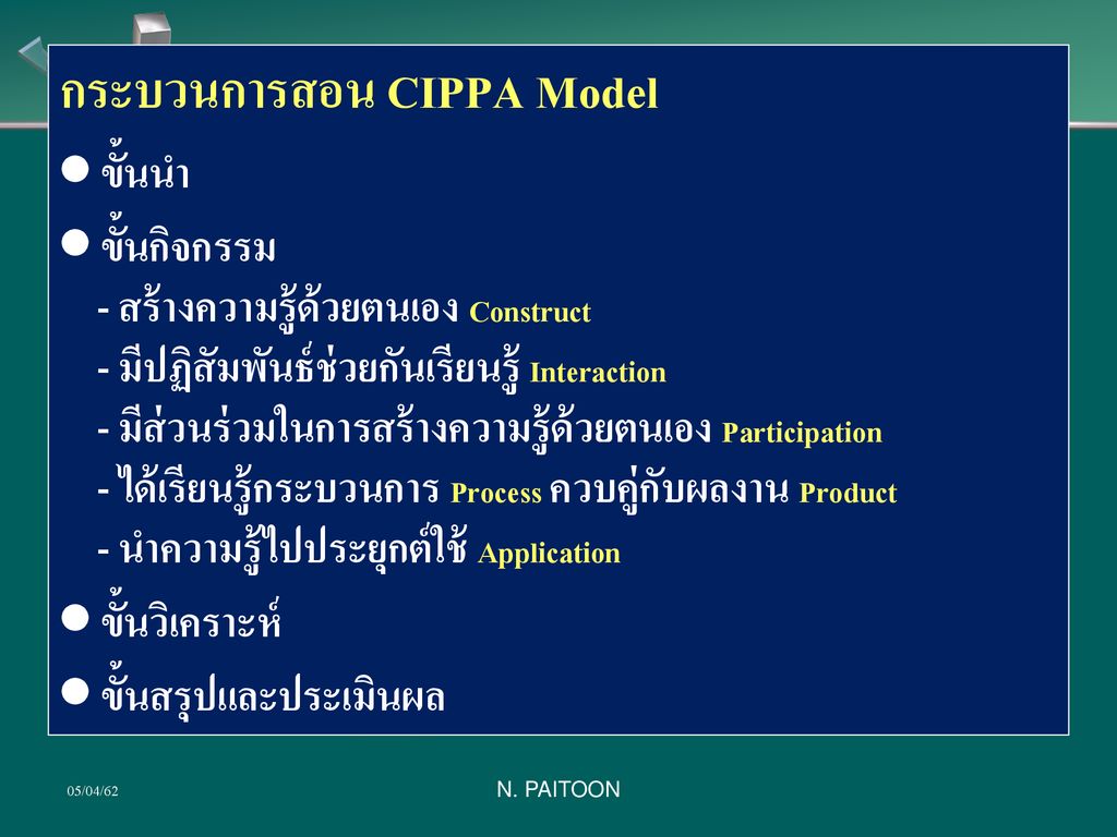 กระบวนการสอน CIPPA Model  ขั้นนำ  ขั้นกิจกรรม