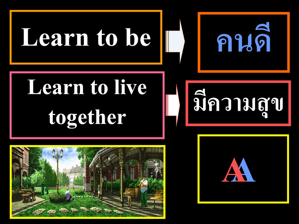 Learn to be คนดี Learn to live together มีความสุข A A