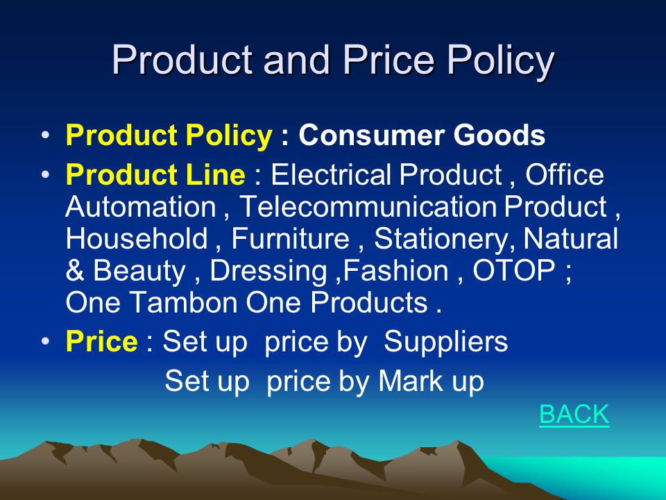 Product and Price Policy