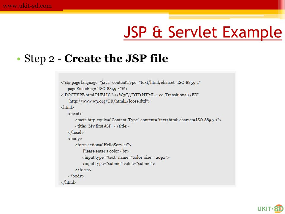 JSP & Servlet Example Step 2 - Create the JSP file