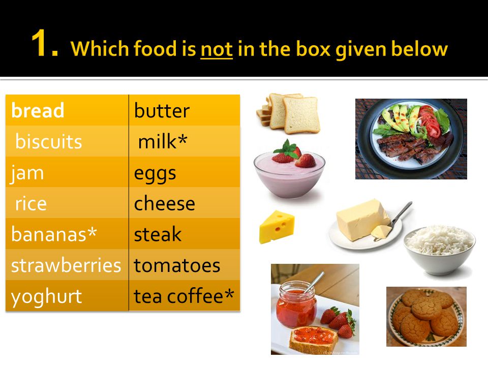 1. Which food is not in the box given below
