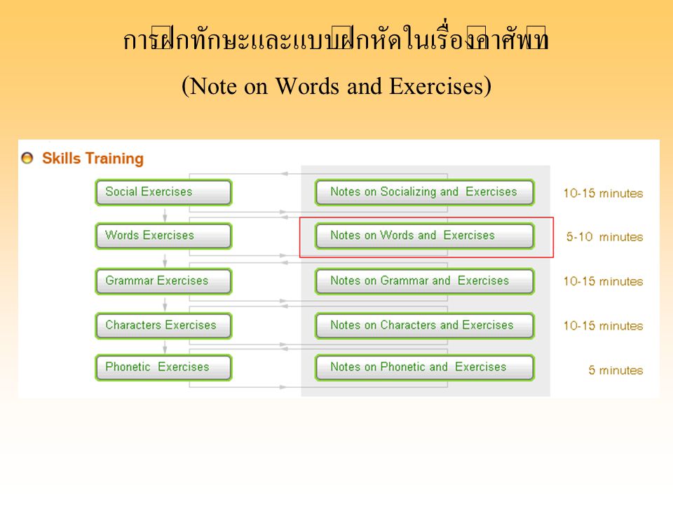 การฝึกทักษะและแบบฝึกหัดในเรื่องคำศัพท์ (Note on Words and Exercises)