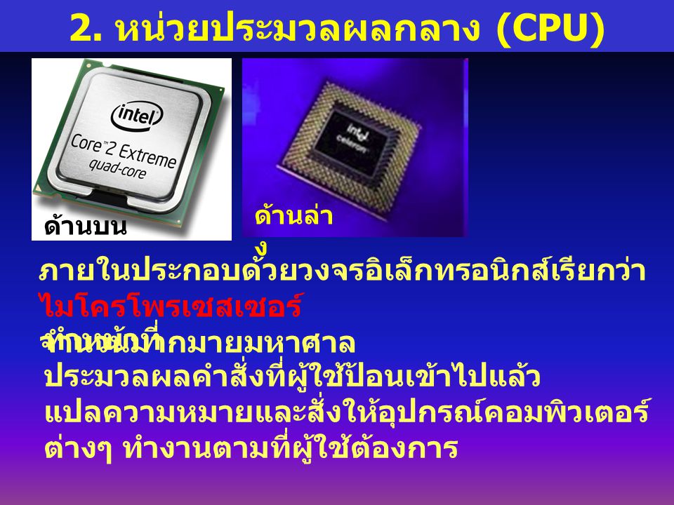 2. หน่วยประมวลผลกลาง (CPU)