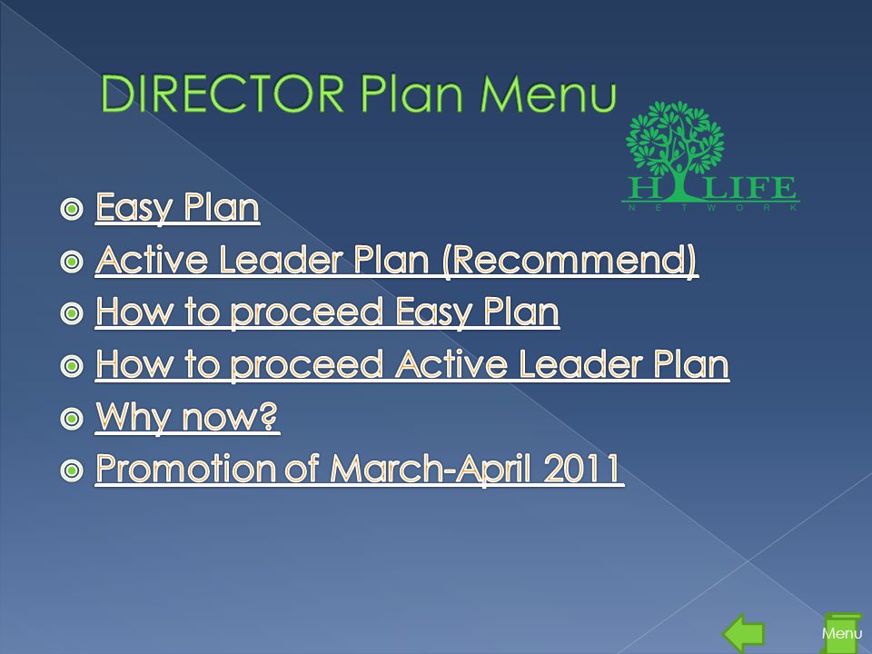 DIRECTOR Plan Menu Easy Plan Active Leader Plan (Recommend)