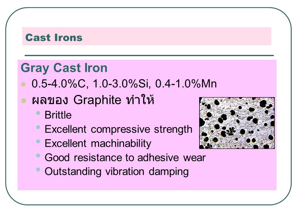 Gray Cast Iron ผลของ Graphite ทำให้ %C, %Si, %Mn